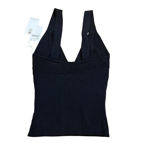 NWT Good American Shine Ribbed Tank Top Size Medium Black Blouse Stretch $129 - Picture 5 of 7